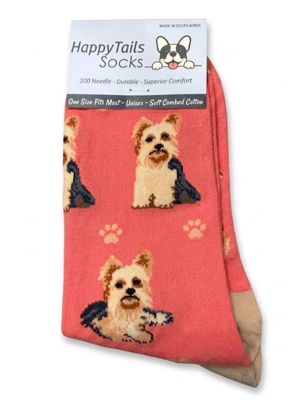 Happy Tails Yorkshire Terrier Yorkie Novelty Crew Socks Coral Pink Unisex
